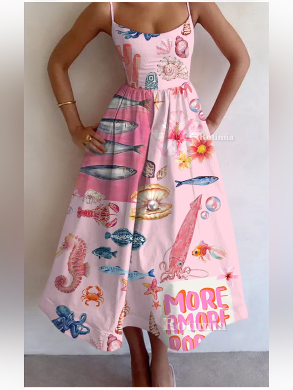Rotimia Pink Floral & Fish Print Sundress New